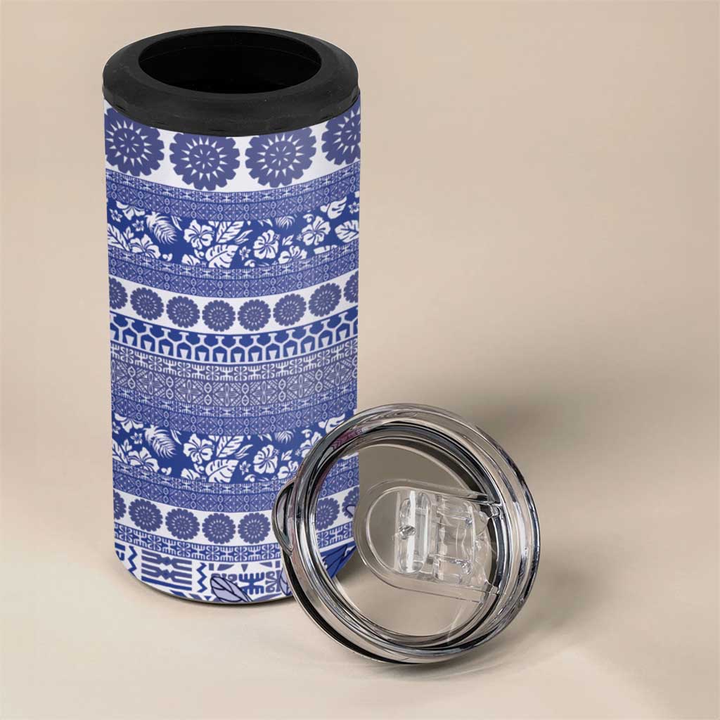 Fiji Marau na Kerisimasi 4 in 1 Can Cooler Tumbler Blue Tagimoucia Tapa Masi Tribal - Polynesian Pride