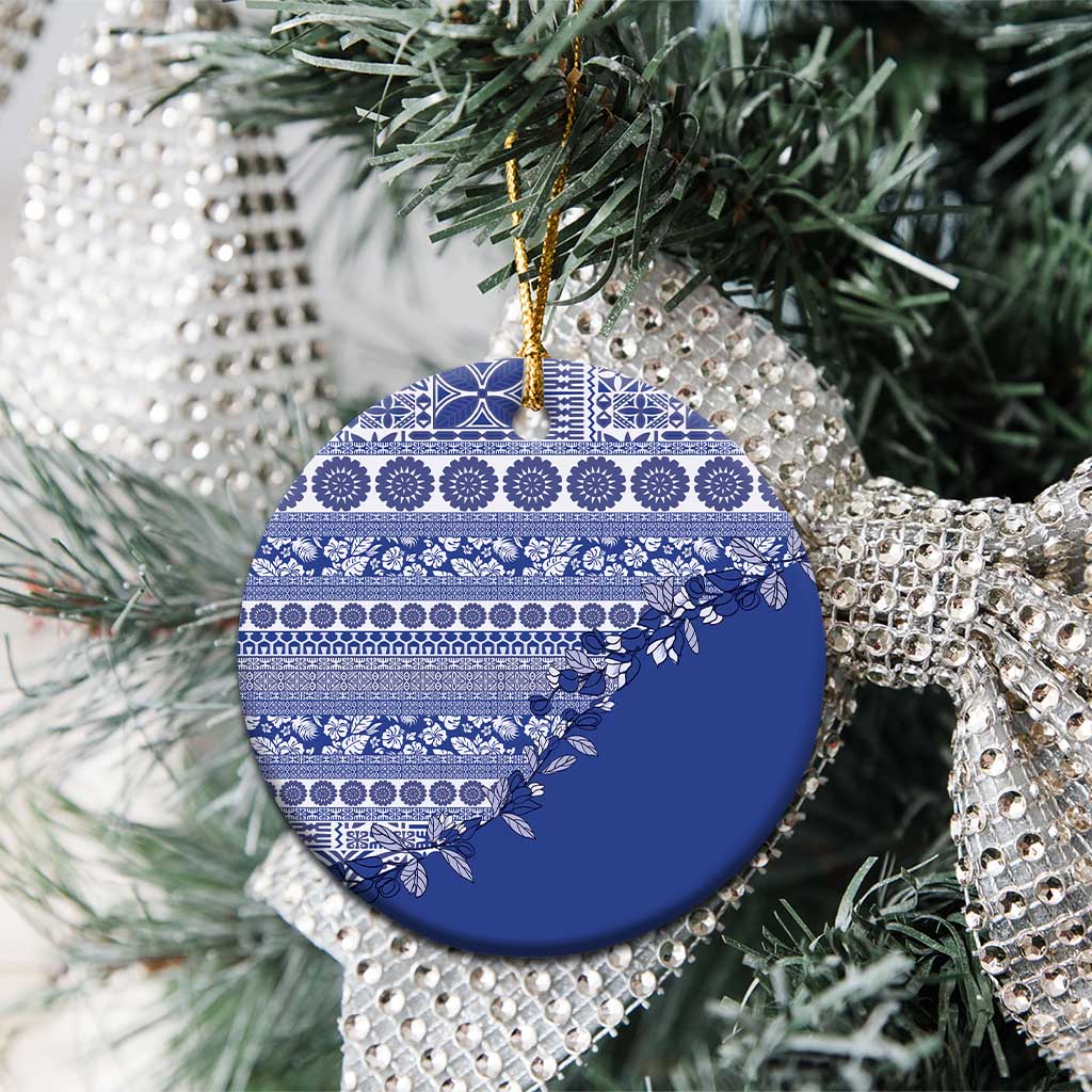 Fiji Marau na Kerisimasi Ceramic Ornament Blue Tagimoucia Tapa Masi Tribal LT9 - Polynesian Pride