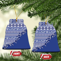 Fiji Marau na Kerisimasi Ceramic Ornament Blue Tagimoucia Tapa Masi Tribal LT9 Bell Flake Blue - Polynesian Pride