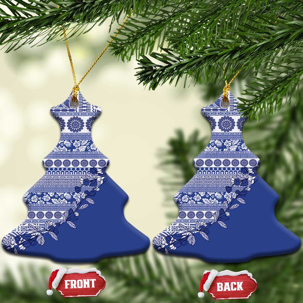 Fiji Marau na Kerisimasi Ceramic Ornament Blue Tagimoucia Tapa Masi Tribal LT9 Christmas Tree Blue - Polynesian Pride