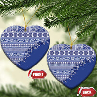 Fiji Marau na Kerisimasi Ceramic Ornament Blue Tagimoucia Tapa Masi Tribal LT9 Heart Blue - Polynesian Pride
