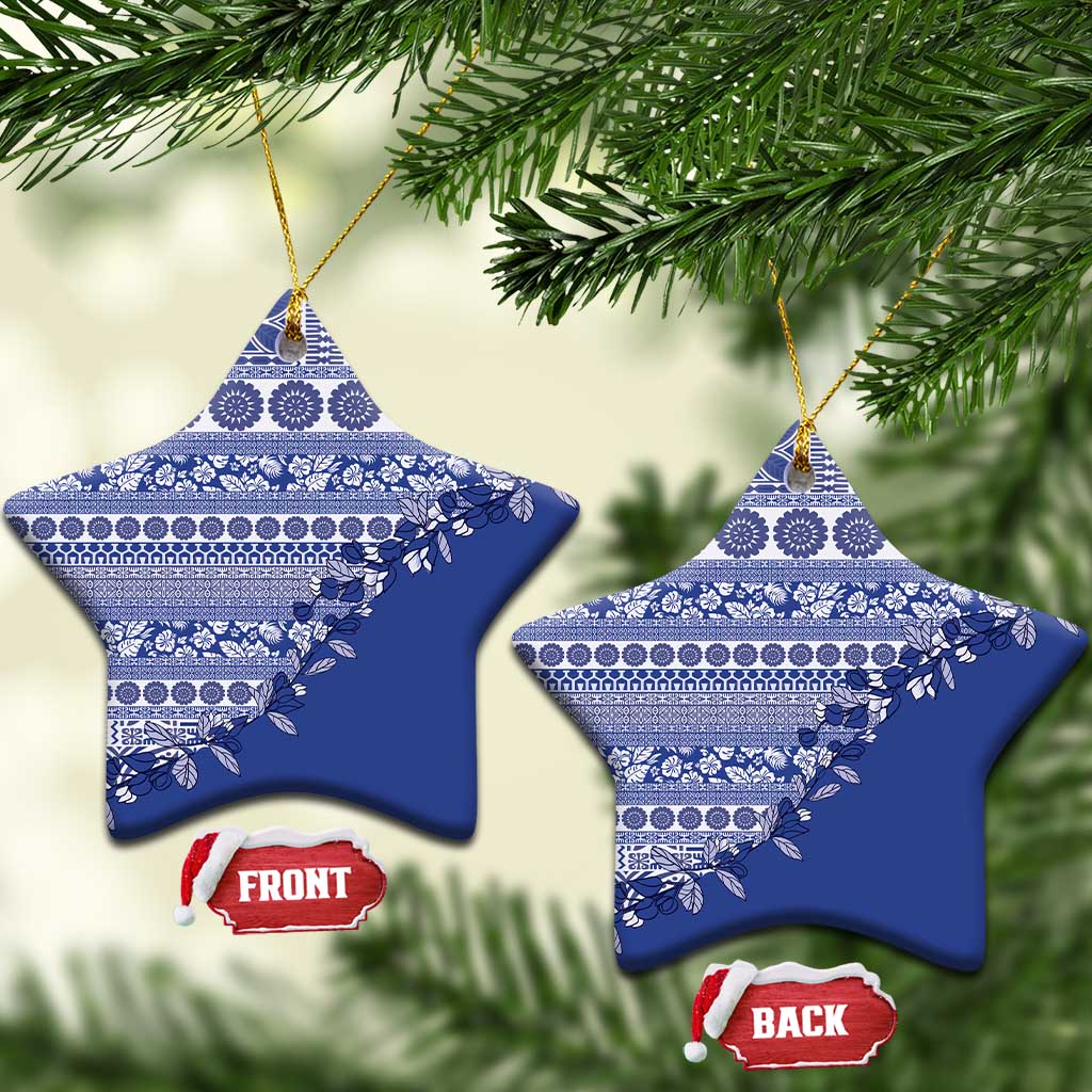 Fiji Marau na Kerisimasi Ceramic Ornament Blue Tagimoucia Tapa Masi Tribal LT9 Star Blue - Polynesian Pride