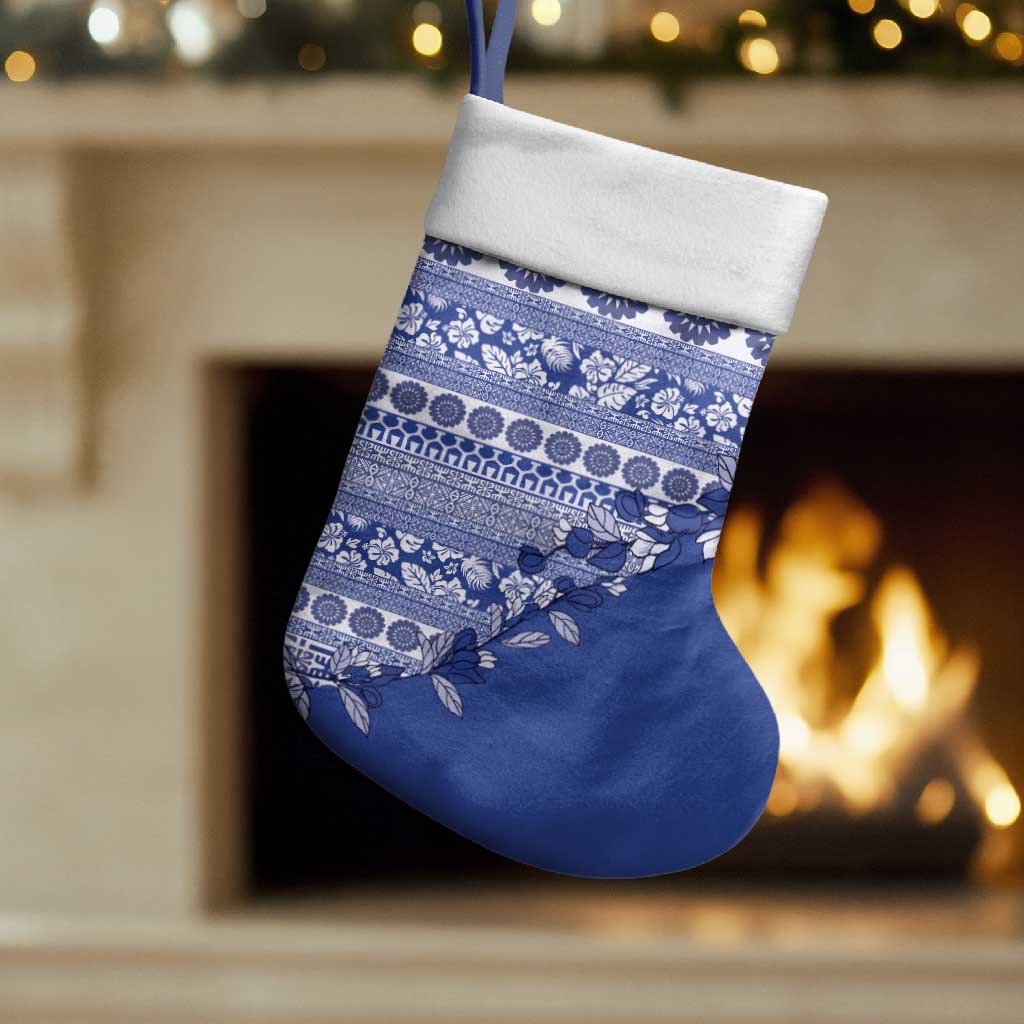 Fiji Marau na Kerisimasi Christmas Stocking Blue Tagimoucia Tapa Masi Tribal - Polynesian Pride