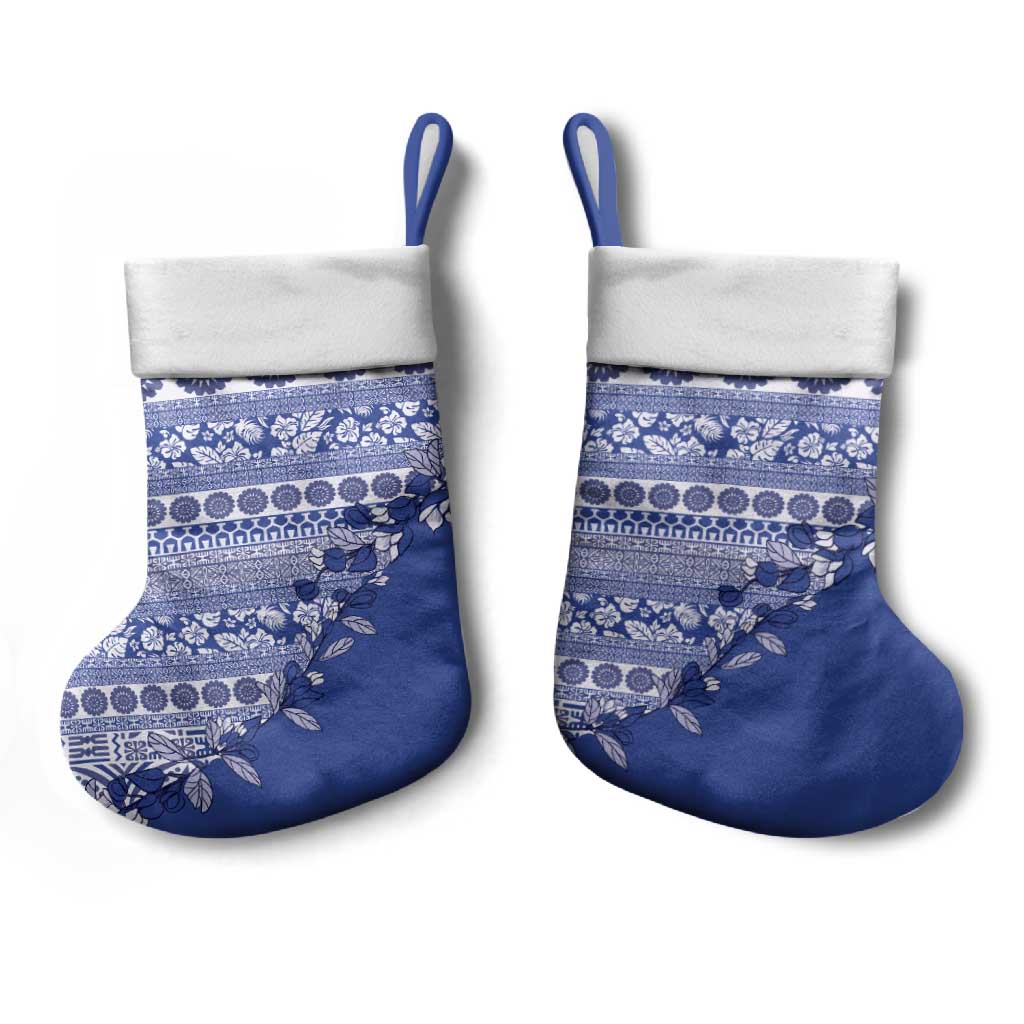 Fiji Marau na Kerisimasi Christmas Stocking Blue Tagimoucia Tapa Masi Tribal - Polynesian Pride
