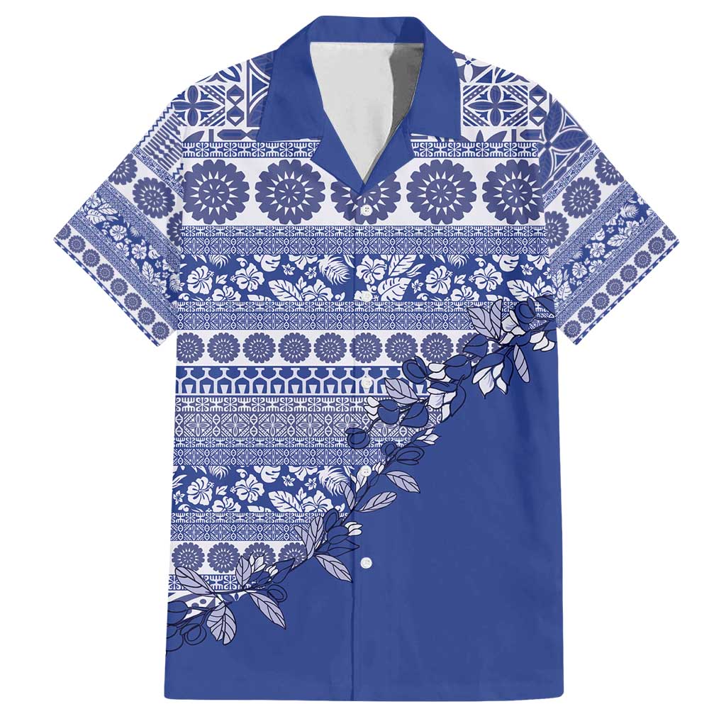 Fiji Marau na Kerisimasi Family Matching Long Sleeve Bodycon Dress and Hawaiian Shirt Blue Tagimoucia Tapa Masi Tribal - Polynesian Pride