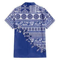 Fiji Marau na Kerisimasi Family Matching Off The Shoulder Long Sleeve Dress and Hawaiian Shirt Blue Tagimoucia Tapa Masi Tribal - Polynesian Pride