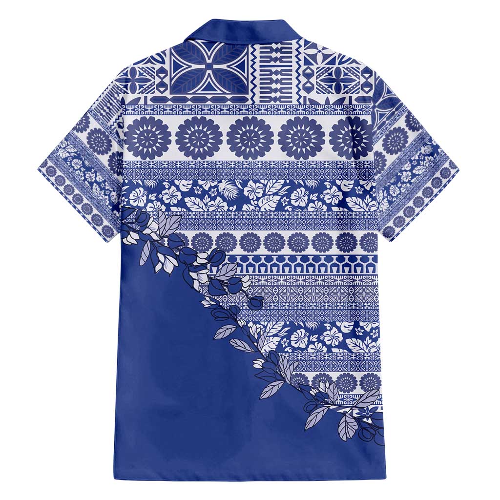 Fiji Marau na Kerisimasi Family Matching Off Shoulder Short Dress and Hawaiian Shirt Blue Tagimoucia Tapa Masi Tribal - Polynesian Pride