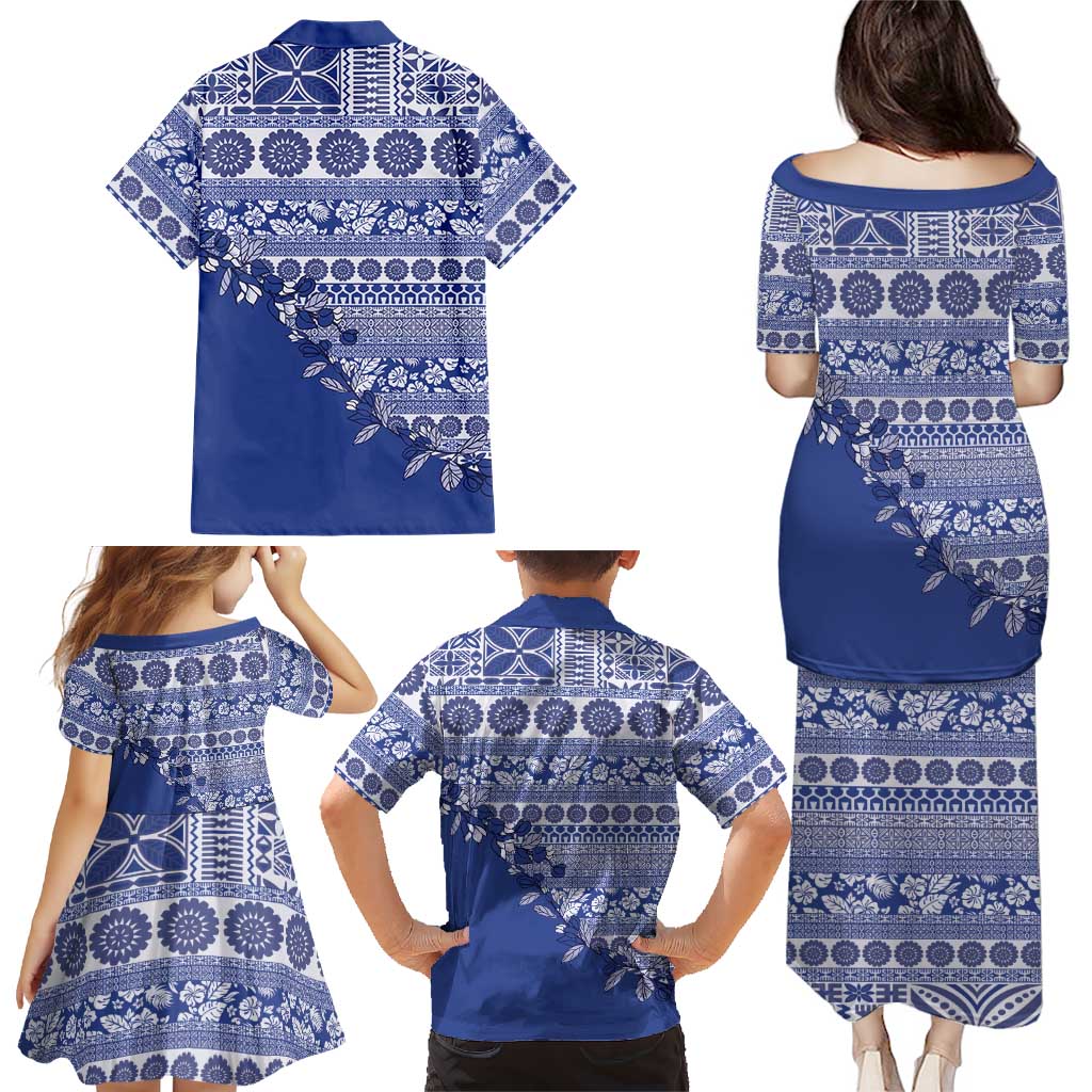 Fiji Marau na Kerisimasi Family Matching Puletasi and Hawaiian Shirt Blue Tagimoucia Tapa Masi Tribal - Polynesian Pride
