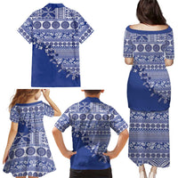 Fiji Marau na Kerisimasi Family Matching Puletasi and Hawaiian Shirt Blue Tagimoucia Tapa Masi Tribal - Polynesian Pride