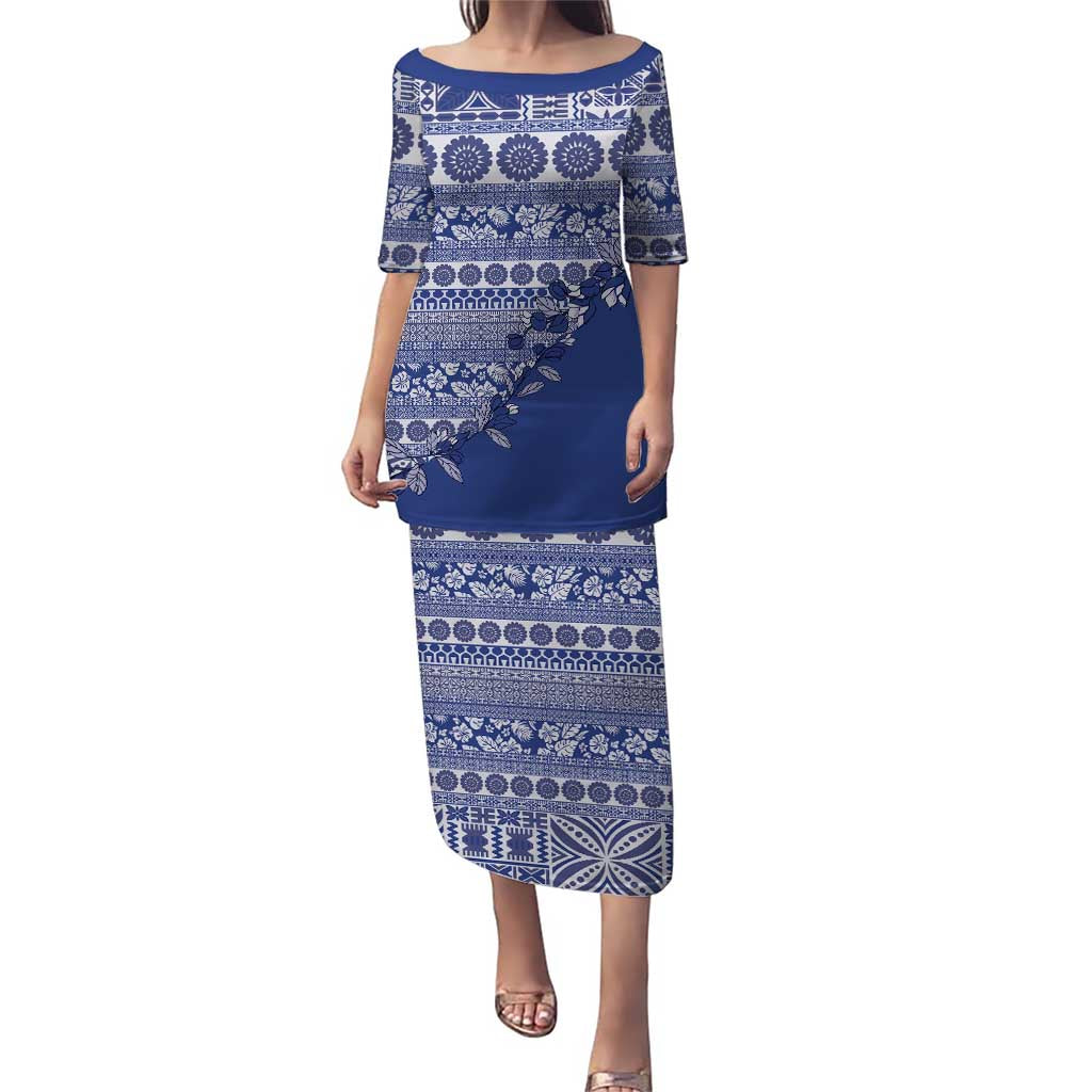 Fiji Marau na Kerisimasi Family Matching Puletasi and Hawaiian Shirt Blue Tagimoucia Tapa Masi Tribal - Polynesian Pride