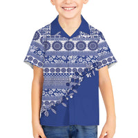 Fiji Marau na Kerisimasi Family Matching Puletasi and Hawaiian Shirt Blue Tagimoucia Tapa Masi Tribal - Polynesian Pride