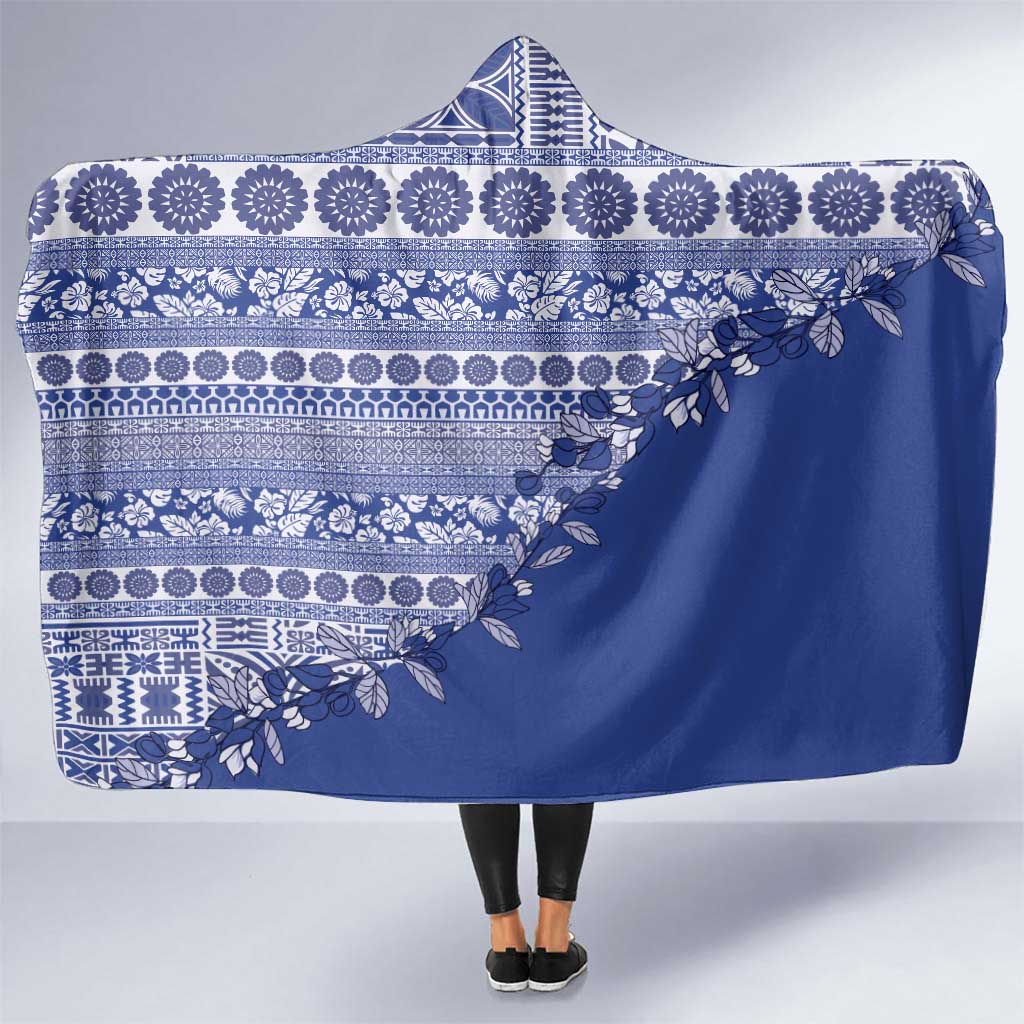 Fiji Marau na Kerisimasi Hooded Blanket Blue Tagimoucia Tapa Masi Tribal LT9 One Size Blue - Polynesian Pride