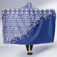 Fiji Marau na Kerisimasi Hooded Blanket Blue Tagimoucia Tapa Masi Tribal LT9 One Size Blue - Polynesian Pride
