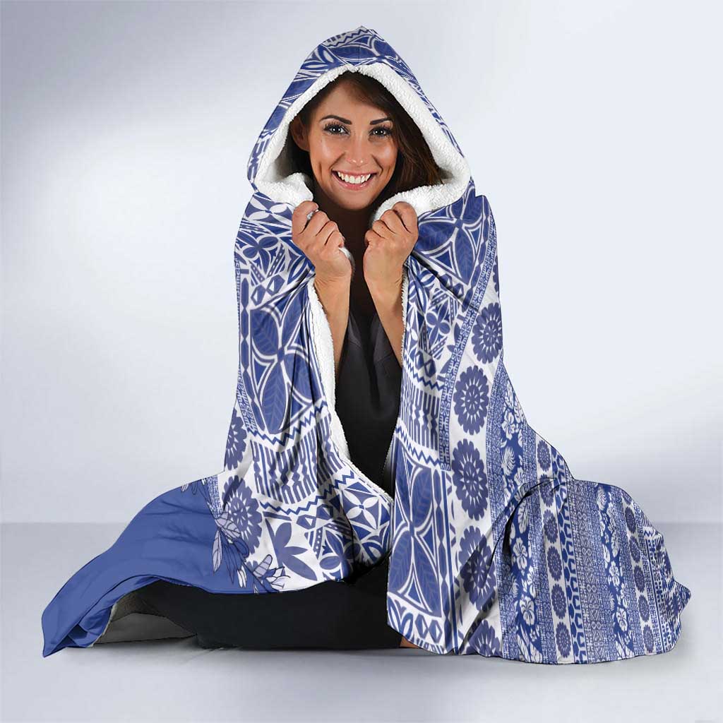 Fiji Marau na Kerisimasi Hooded Blanket Blue Tagimoucia Tapa Masi Tribal LT9 - Polynesian Pride
