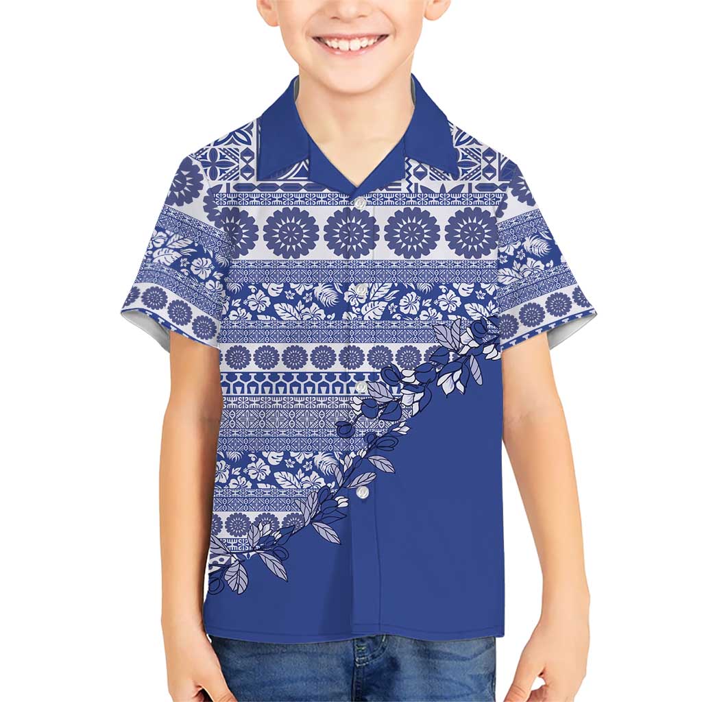 Fiji Marau na Kerisimasi Kid Hawaiian Shirt Blue Tagimoucia Tapa Masi Tribal LT9 Kid Blue - Polynesian Pride