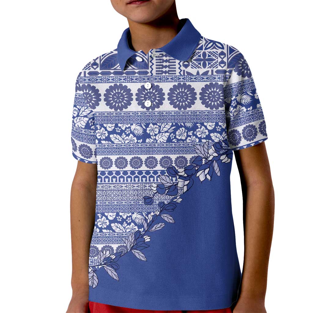 Fiji Marau na Kerisimasi Kid Polo Shirt Blue Tagimoucia Tapa Masi Tribal LT9 Kid Blue - Polynesian Pride