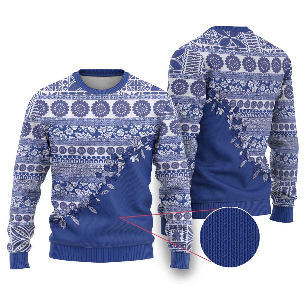 Fiji Marau na Kerisimasi Ugly Christmas Sweater Blue Tagimoucia Tapa Masi Tribal - Polynesian Pride