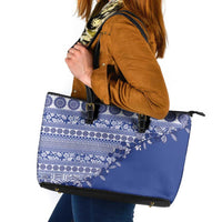 Fiji Marau na Kerisimasi Leather Tote Bag Blue Tagimoucia Tapa Masi Tribal LT9 Blue - Polynesian Pride