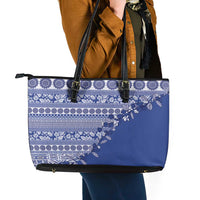 Fiji Marau na Kerisimasi Leather Tote Bag Blue Tagimoucia Tapa Masi Tribal LT9 - Polynesian Pride