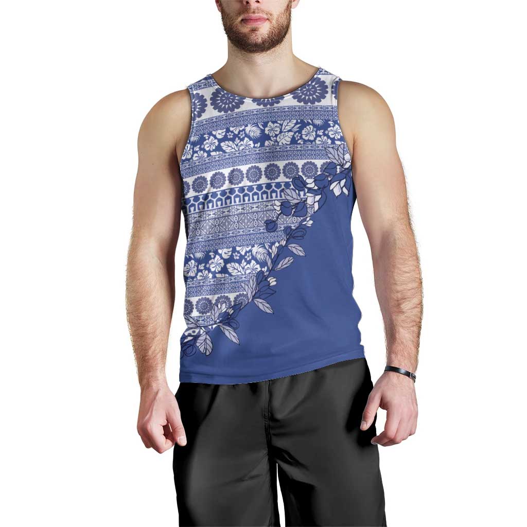 Fiji Marau na Kerisimasi Men Tank Top Blue Tagimoucia Tapa Masi Tribal LT9 - Polynesian Pride