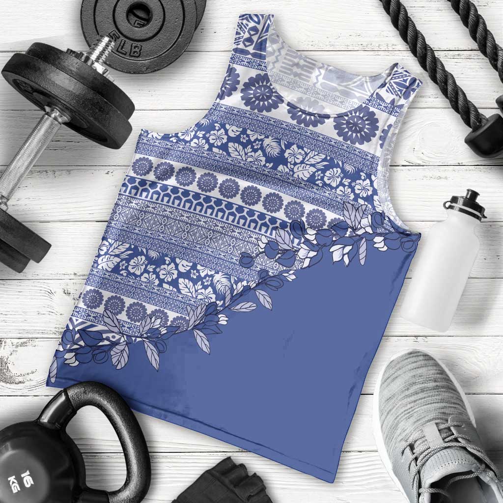 Fiji Marau na Kerisimasi Men Tank Top Blue Tagimoucia Tapa Masi Tribal LT9 - Polynesian Pride