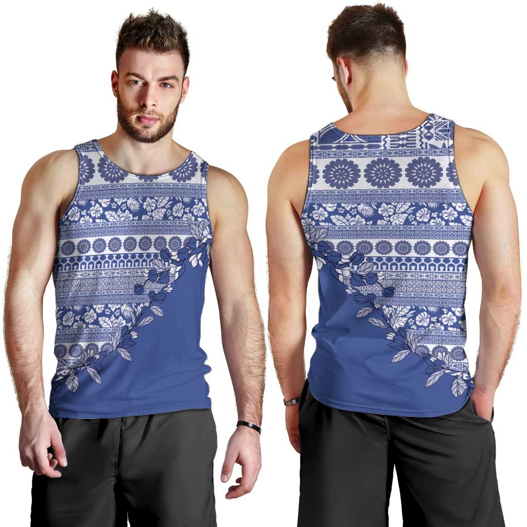 Fiji Marau na Kerisimasi Men Tank Top Blue Tagimoucia Tapa Masi Tribal LT9 - Polynesian Pride