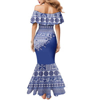 Fiji Marau na Kerisimasi Mermaid Dress Blue Tagimoucia Tapa Masi Tribal - Polynesian Pride