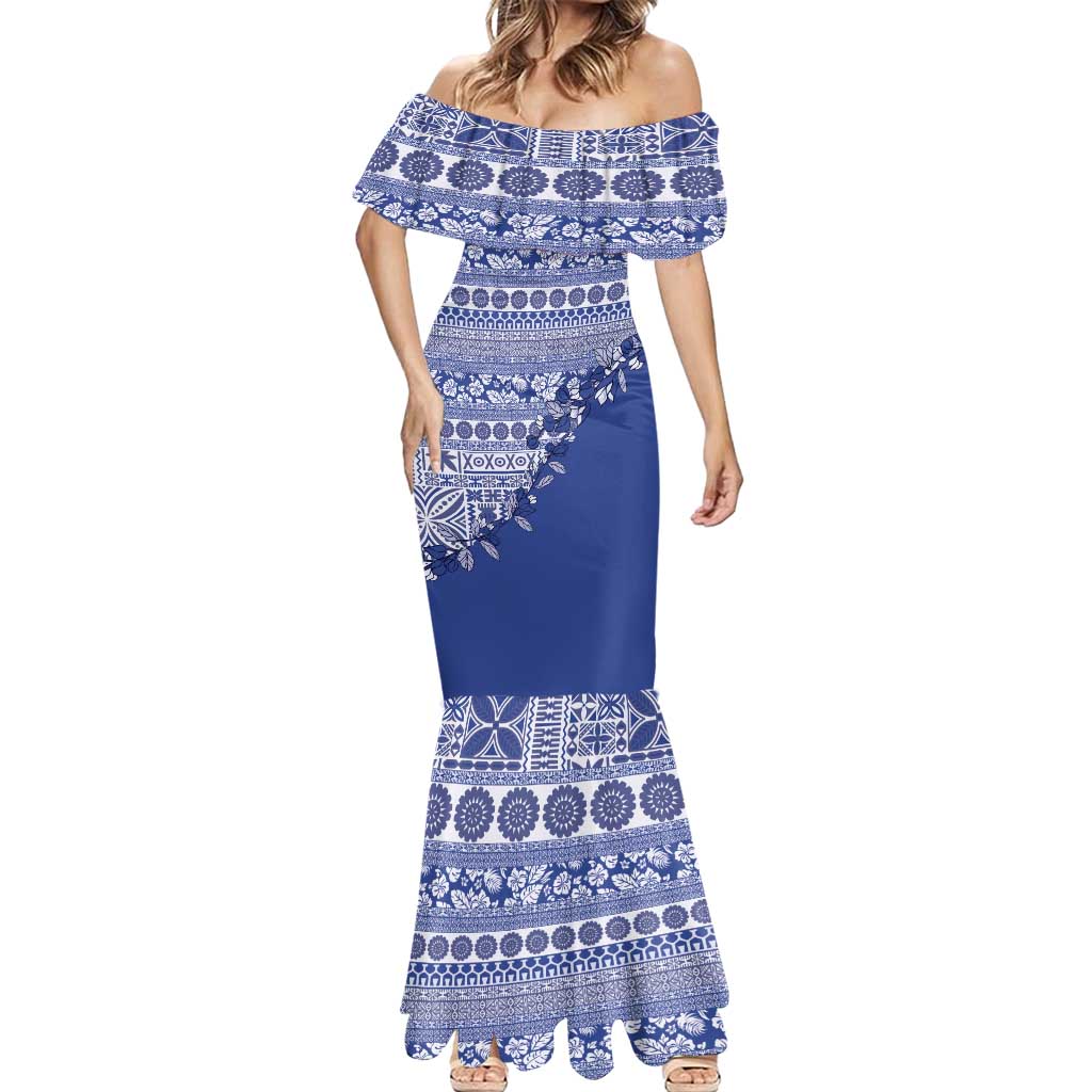 Fiji Marau na Kerisimasi Mermaid Dress Blue Tagimoucia Tapa Masi Tribal - Polynesian Pride