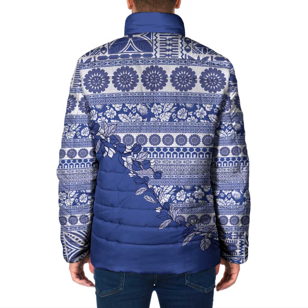 Fiji Marau na Kerisimasi Padded Jacket Blue Tagimoucia Tapa Masi Tribal LT9 - Polynesian Pride