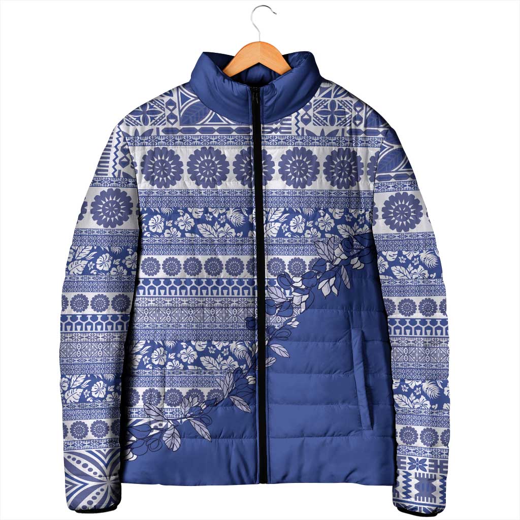 Fiji Marau na Kerisimasi Padded Jacket Blue Tagimoucia Tapa Masi Tribal LT9 - Polynesian Pride