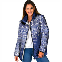 Fiji Marau na Kerisimasi Padded Jacket Blue Tagimoucia Tapa Masi Tribal LT9 Women Blue - Polynesian Pride