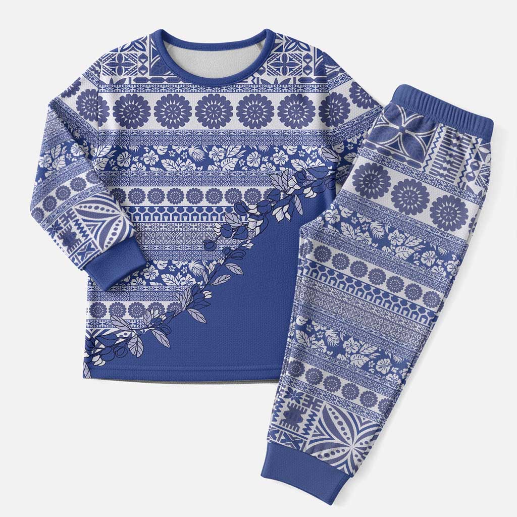 Fiji Marau na Kerisimasi Christmas Pajama Set Blue Tagimoucia Tapa Masi Tribal LT9 Men Blue - Polynesian Pride