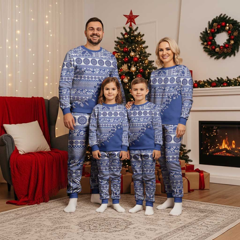 Fiji Marau na Kerisimasi Christmas Pajama Set Blue Tagimoucia Tapa Masi Tribal - Polynesian Pride
