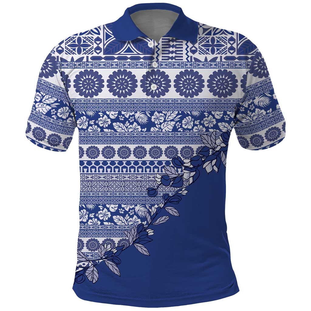 Fiji Marau na Kerisimasi Polo Shirt Blue Tagimoucia Tapa Masi Tribal LT9 Blue - Polynesian Pride