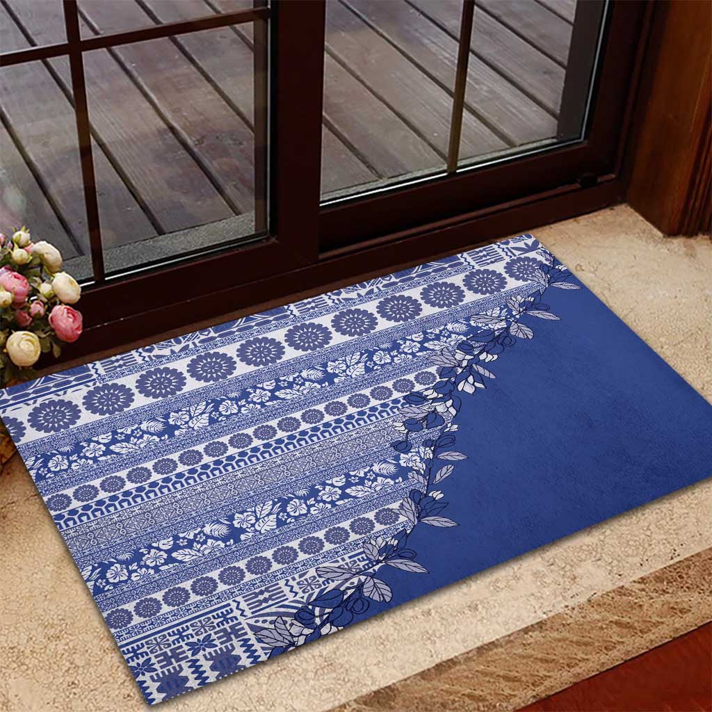 Fiji Marau na Kerisimasi Rubber Doormat Blue Tagimoucia Tapa Masi Tribal LT9 - Polynesian Pride