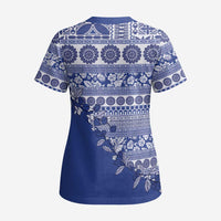 Fiji Marau na Kerisimasi Scrub Top Blue Tagimoucia Tapa Masi Tribal LT9 - Polynesian Pride