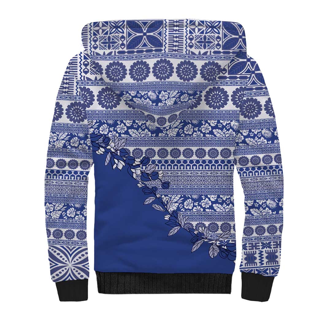 Fiji Marau na Kerisimasi Sherpa Hoodie Blue Tagimoucia Tapa Masi Tribal - Polynesian Pride