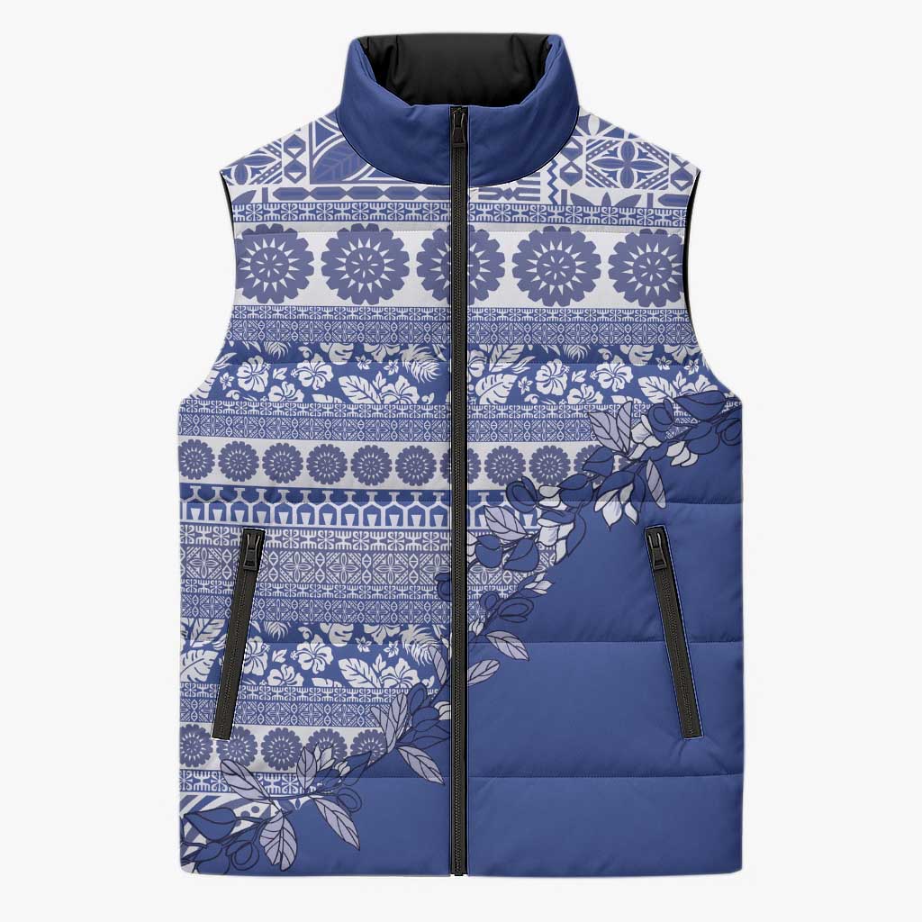 Fiji Marau na Kerisimasi Sleeveless Puffer Jacket Blue Tagimoucia Tapa Masi Tribal LT9 Unisex Blue - Polynesian Pride