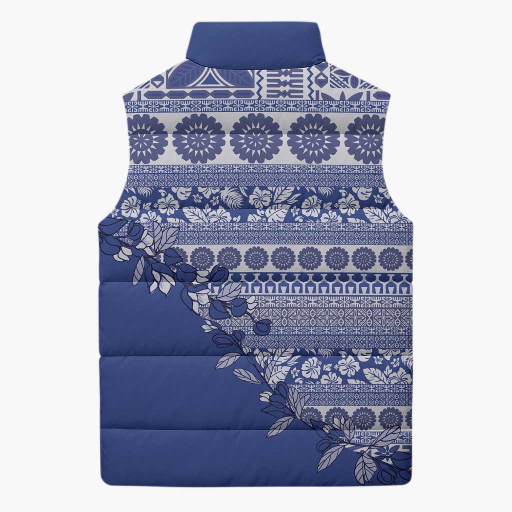 Fiji Marau na Kerisimasi Sleeveless Puffer Jacket Blue Tagimoucia Tapa Masi Tribal LT9 - Polynesian Pride