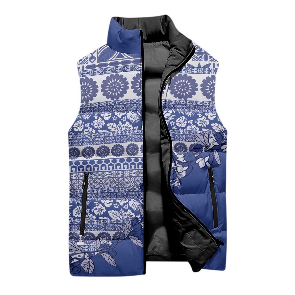 Fiji Marau na Kerisimasi Sleeveless Puffer Jacket Blue Tagimoucia Tapa Masi Tribal LT9 - Polynesian Pride