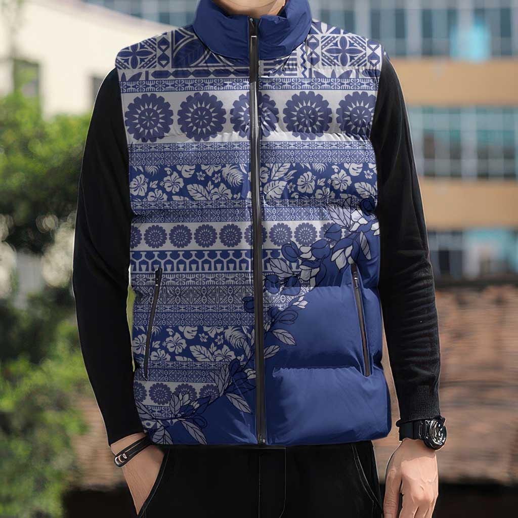 Fiji Marau na Kerisimasi Sleeveless Puffer Jacket Blue Tagimoucia Tapa Masi Tribal LT9 - Polynesian Pride