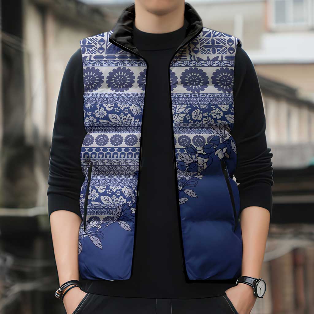 Fiji Marau na Kerisimasi Sleeveless Puffer Jacket Blue Tagimoucia Tapa Masi Tribal LT9 - Polynesian Pride