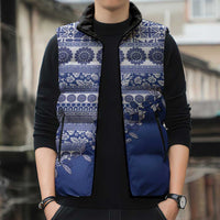 Fiji Marau na Kerisimasi Sleeveless Puffer Jacket Blue Tagimoucia Tapa Masi Tribal LT9 - Polynesian Pride