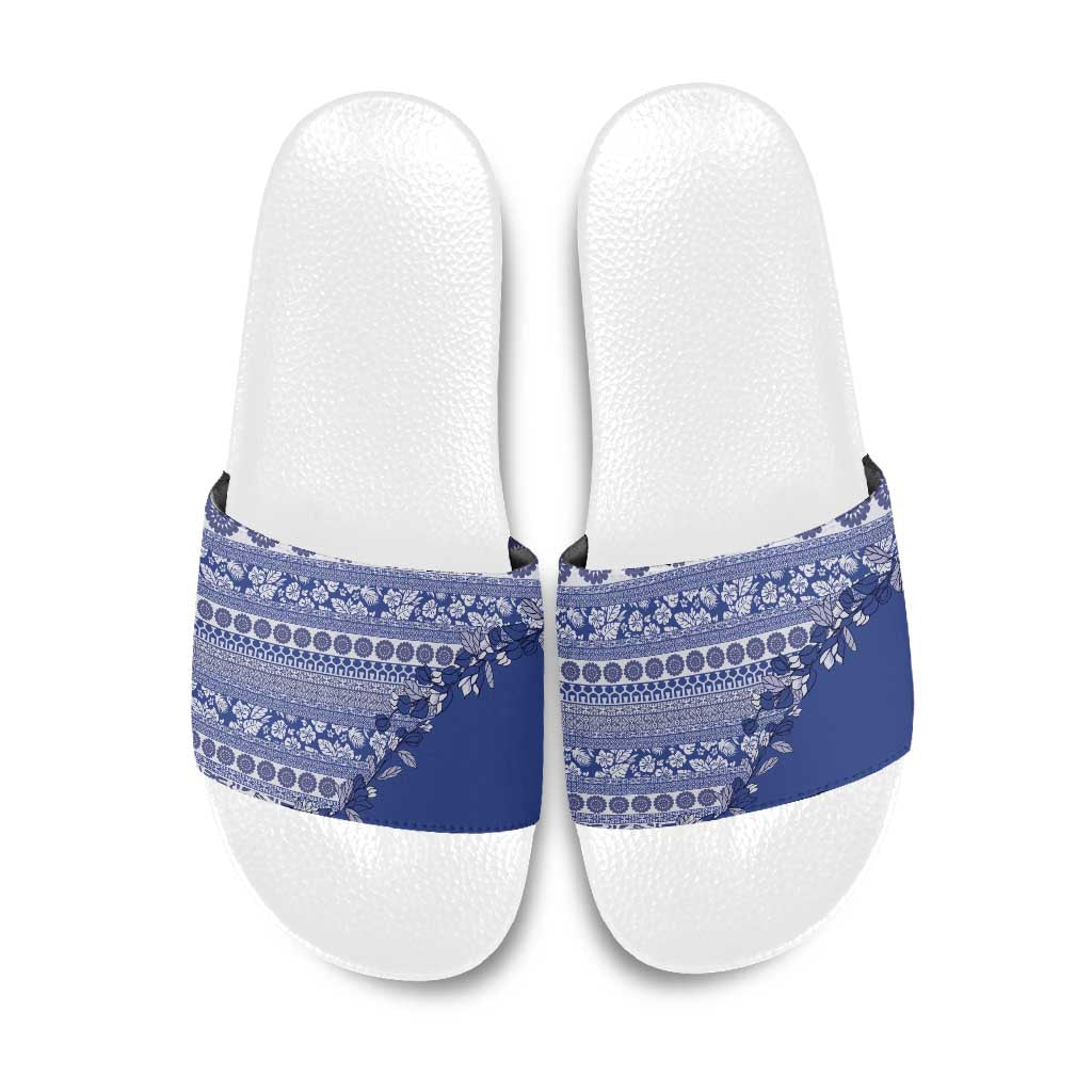 Fiji Marau na Kerisimasi Slide Sandals Blue Tagimoucia Tapa Masi Tribal - Polynesian Pride