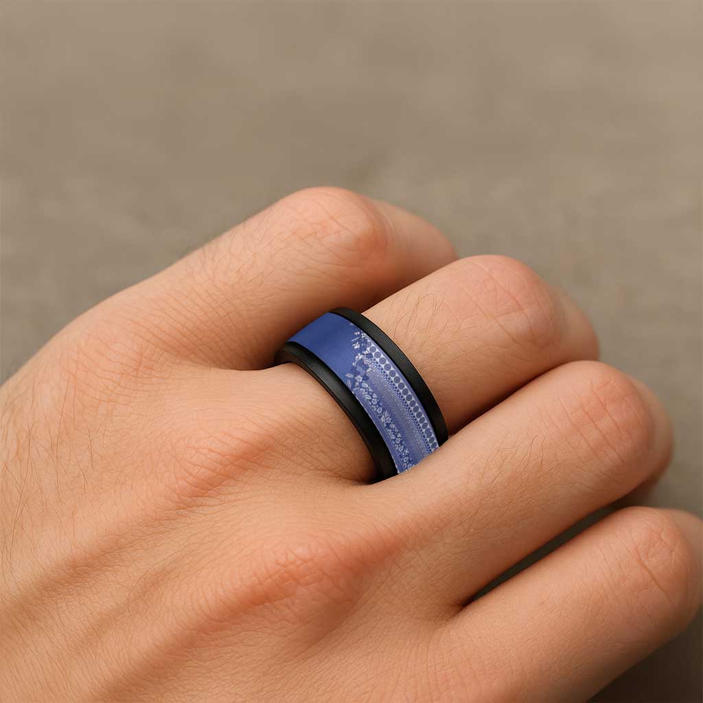 Fiji Marau na Kerisimasi Spinner Ring Blue Tagimoucia Tapa Masi Tribal - Polynesian Pride