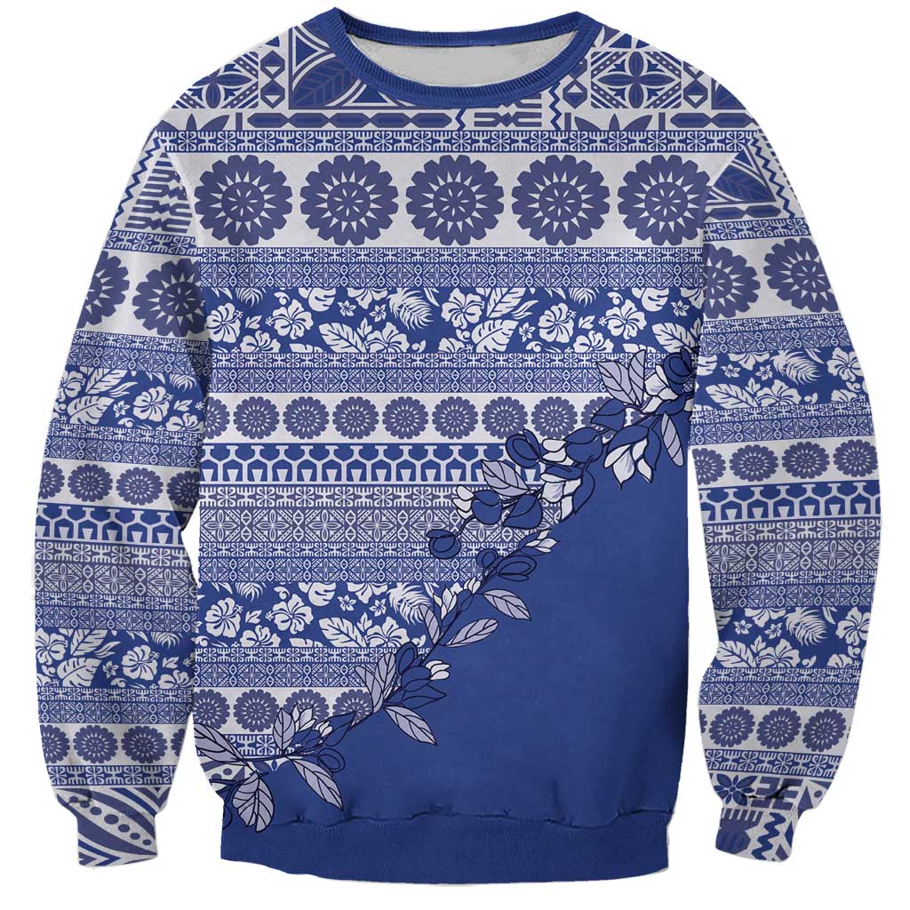 Fiji Marau na Kerisimasi Sweatshirt Blue Tagimoucia Tapa Masi Tribal LT9 Unisex Blue - Polynesian Pride