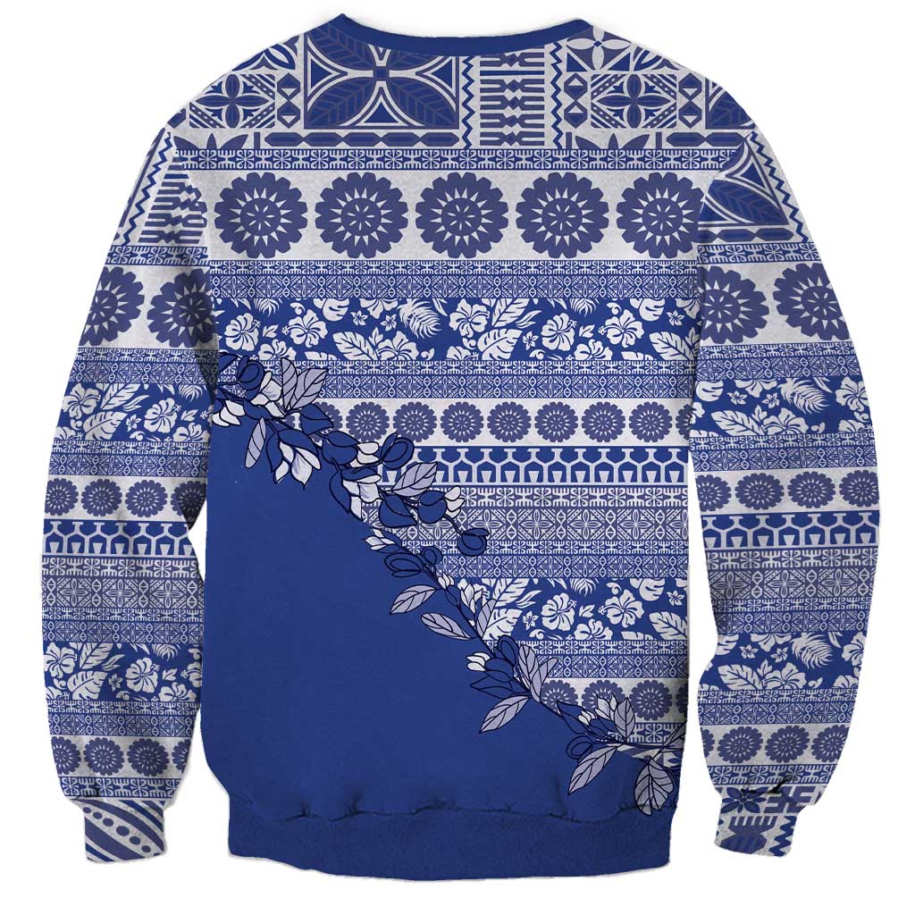 Fiji Marau na Kerisimasi Sweatshirt Blue Tagimoucia Tapa Masi Tribal LT9 - Polynesian Pride