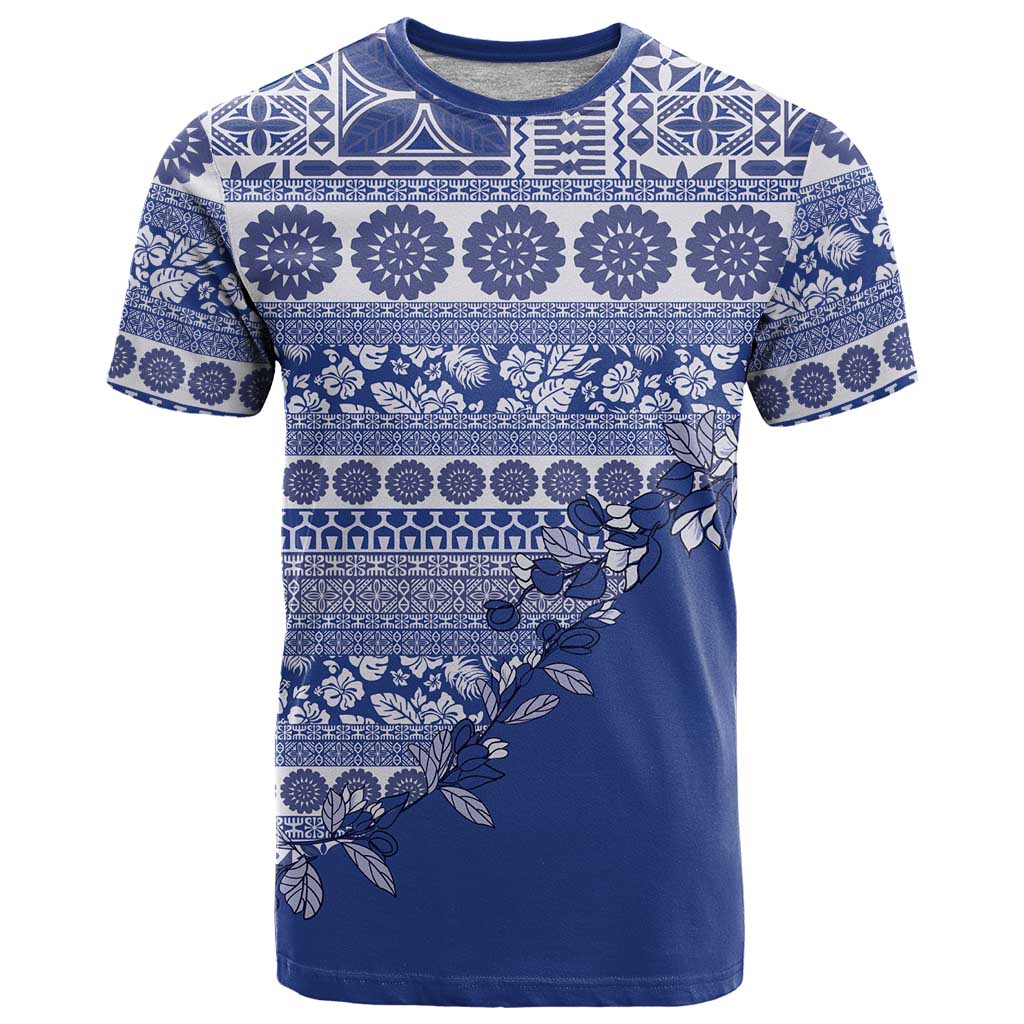 Fiji Marau na Kerisimasi T Shirt Blue Tagimoucia Tapa Masi Tribal - Polynesian Pride