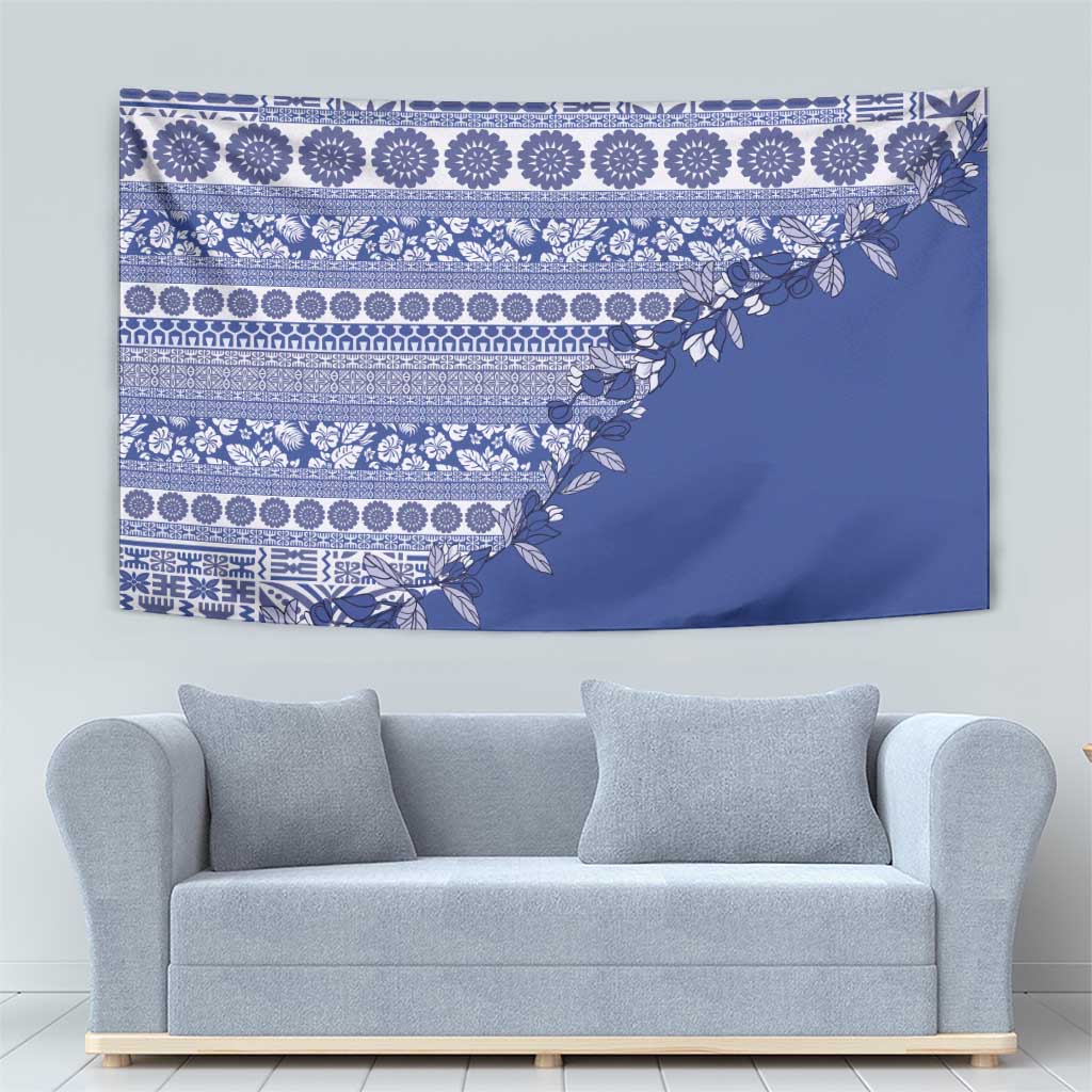 Fiji Marau na Kerisimasi Tapestry Blue Tagimoucia Tapa Masi Tribal - Polynesian Pride