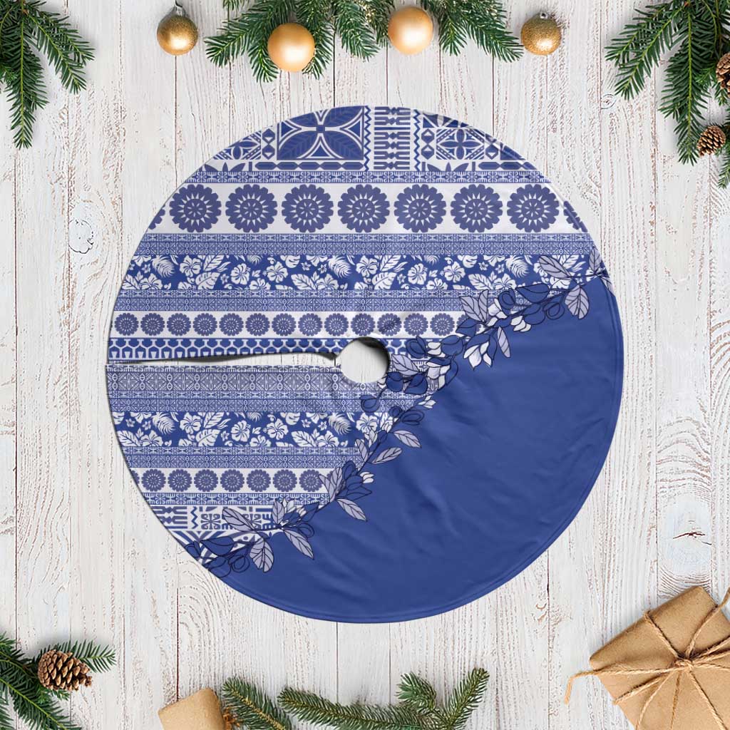 Fiji Marau na Kerisimasi Tree Skirt Blue Tagimoucia Tapa Masi Tribal LT9 Casual Blue - Polynesian Pride